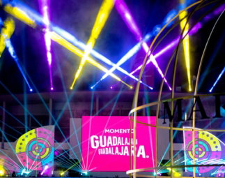 a stage that has some lights on it